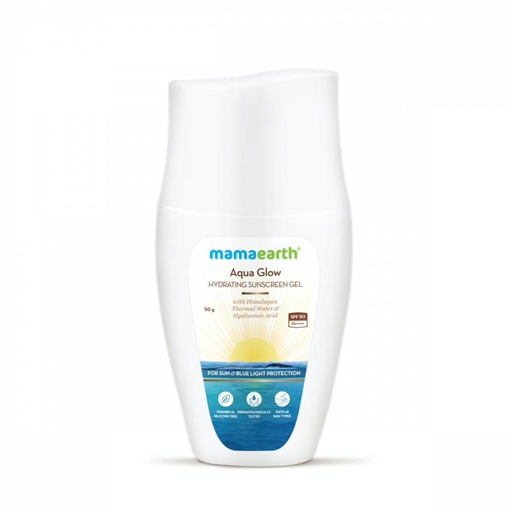 Mamaearth Aqua Glow Hydrating Sunscreen Gel 50 gm -- ماما إيرث أكوا جلو جل ترطيب واقي من الشمس 50 جم