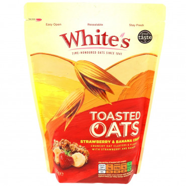 White's Toasted Oats Strawberry And Banana Crunch 500g -- شوفان فراولة وموز ويتس توستيد كرانش500ج