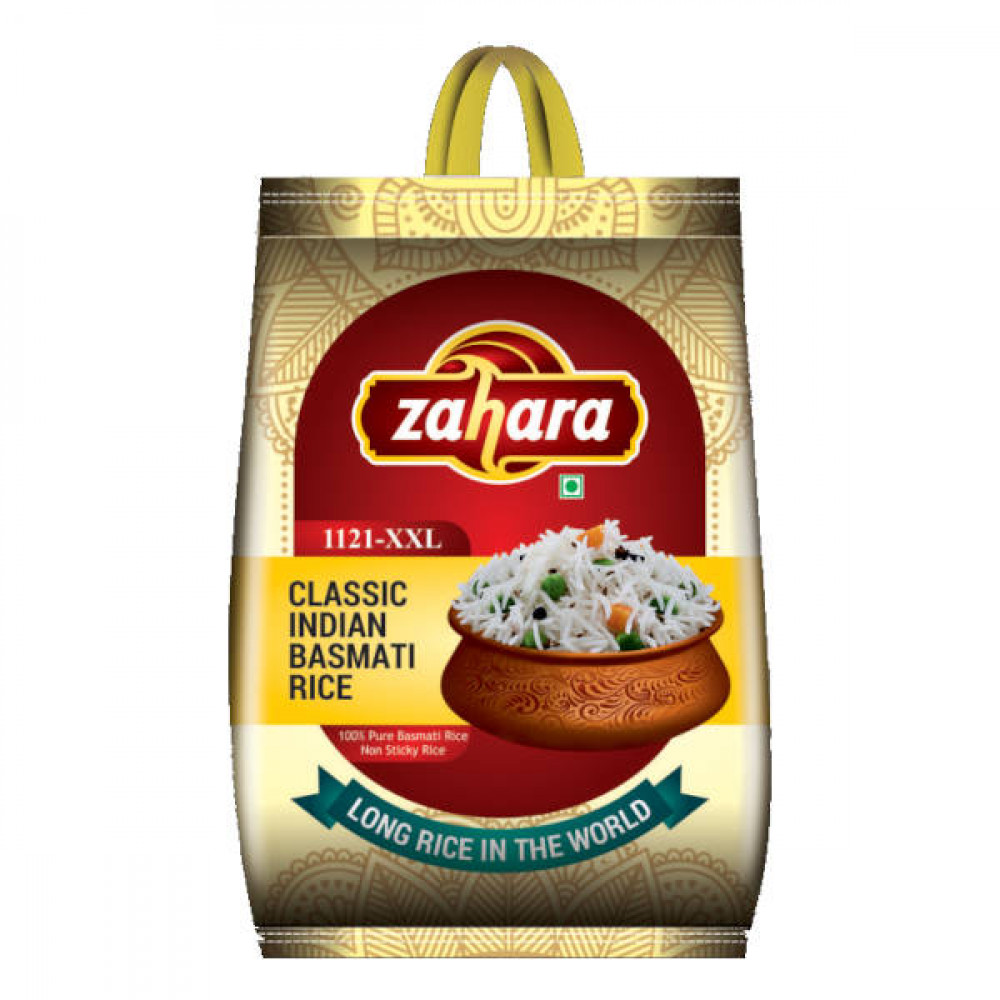 Zahara Classic Indian Basmati Rice XXL 5Kg -- زهارا - أرز بسمتي هندي كلاسيك 5 كيلو Zahara Classic Indian Basmati Rice XXL 5Kg -- زهارا - أرز بسمتي هندي كلاسيك 5 كيلو