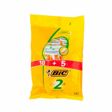 Bic 2 Sensitive Disposable Razors 10 + 5 Free -- بيك شفرات حلاقه مزدوجه يمكن التخلص منها للبشرة الحساسه 10 +5 مجاني