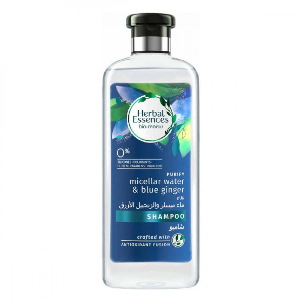 Herbal Essences Shampoo Micellar Water & Blue Ginger 400ml -- هيربل إسنسز شامبو بماء ميسيلار والزنجبيل الأزرق 400 مل Herbal Essences Shampoo Micellar Water & Blue Ginger 400ml -- هيربل إسنسز شامبو بماء ميسيلار والزنجبيل الأزرق 400 مل