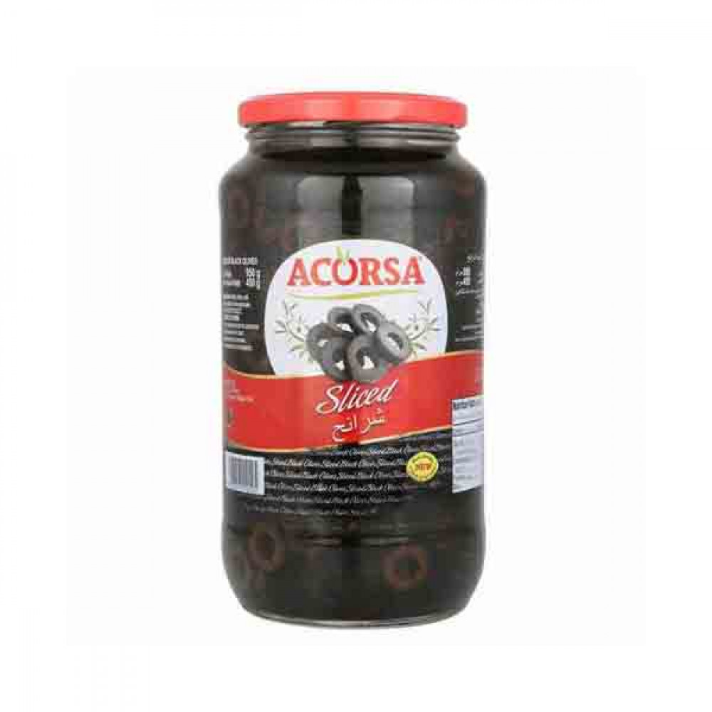 Acorsa Black Olives Sliced 450gm -- برطمان زيتون أسود شرائح 450 جرام من اكورسا 